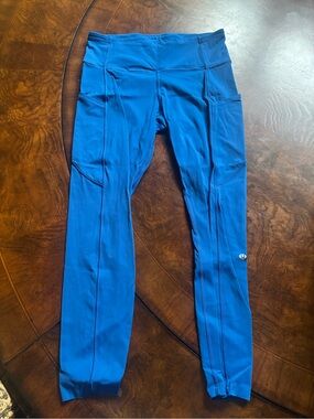 lululemon athletica cobalt blue leggings with side pockets